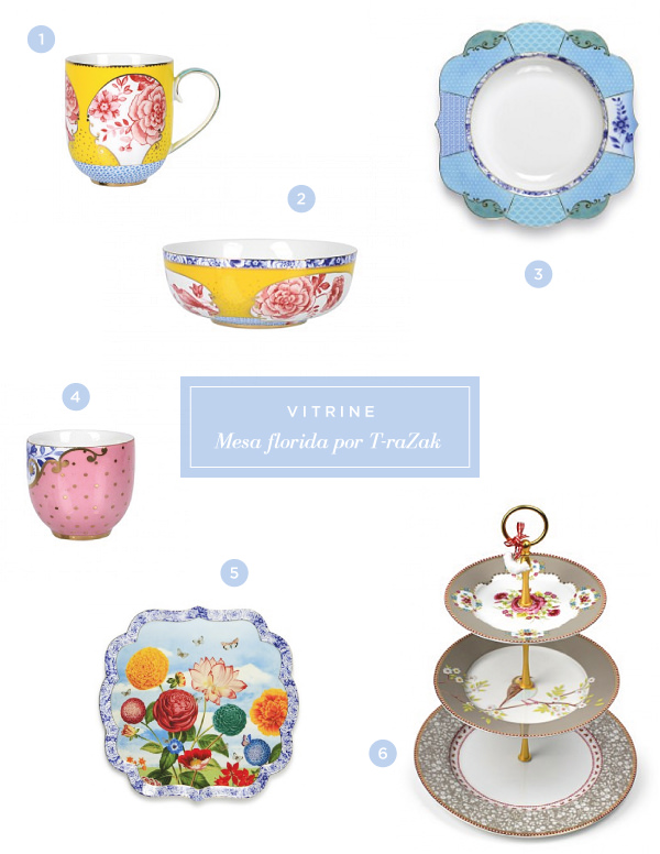 Louças e porcelanas para uma mesa florida