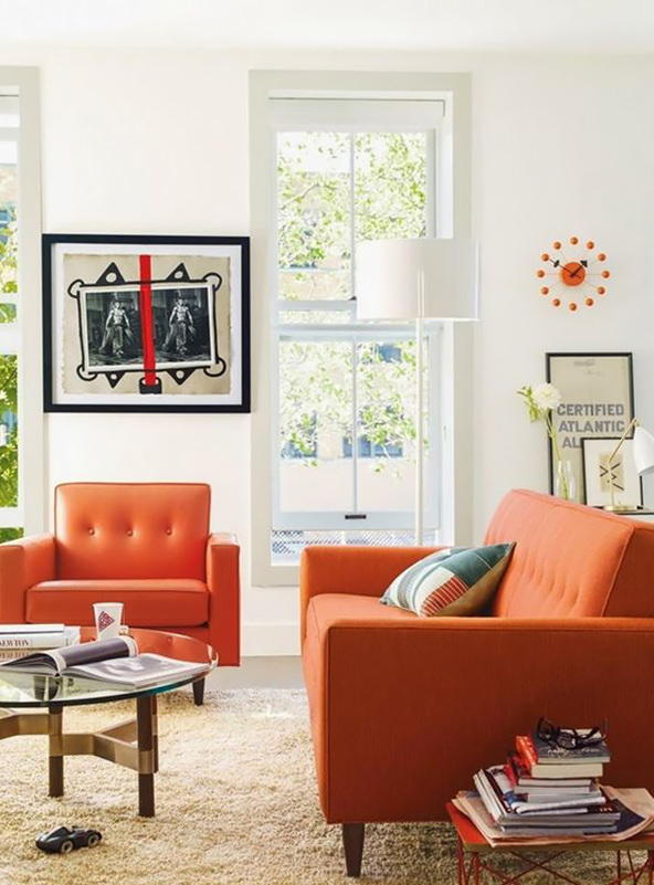 Decoração com sofá laranja, Sofa laranja na sala