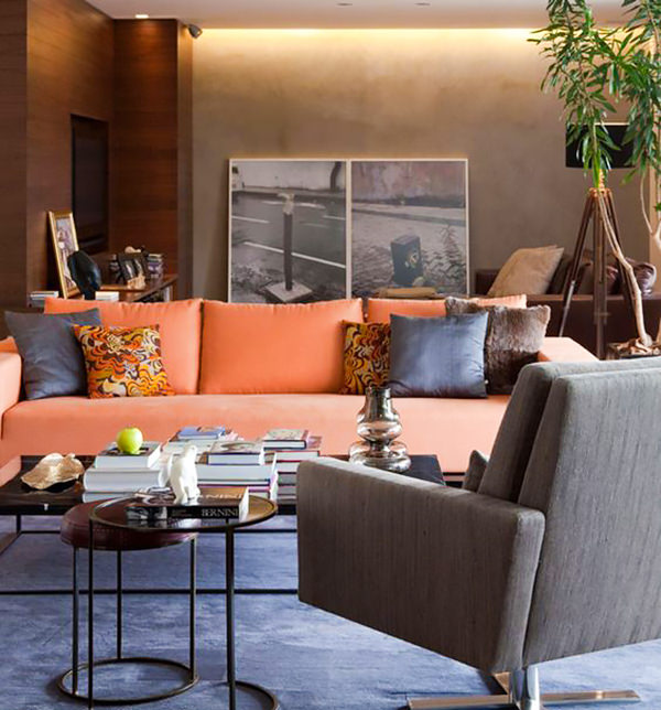 Decoração com sofá laranja, Sofa laranja na sala