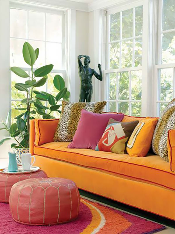 Decoração com sofá laranja, Sofa laranja na sala