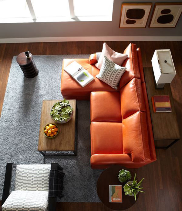 Decoração com sofá laranja, Sofa laranja na sala