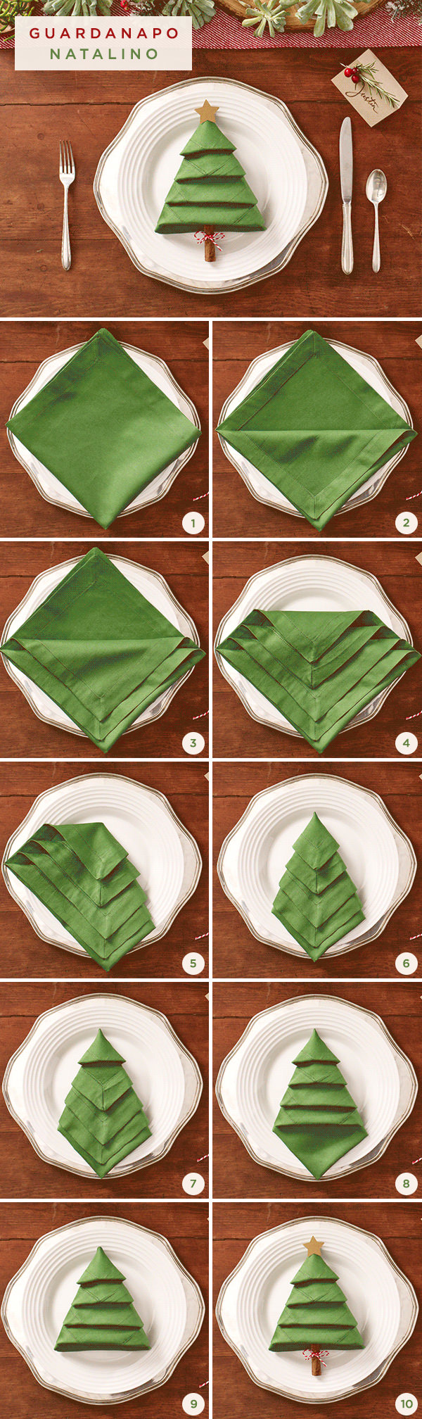 Dobradura de guardanapo no formato de árvore de Natal