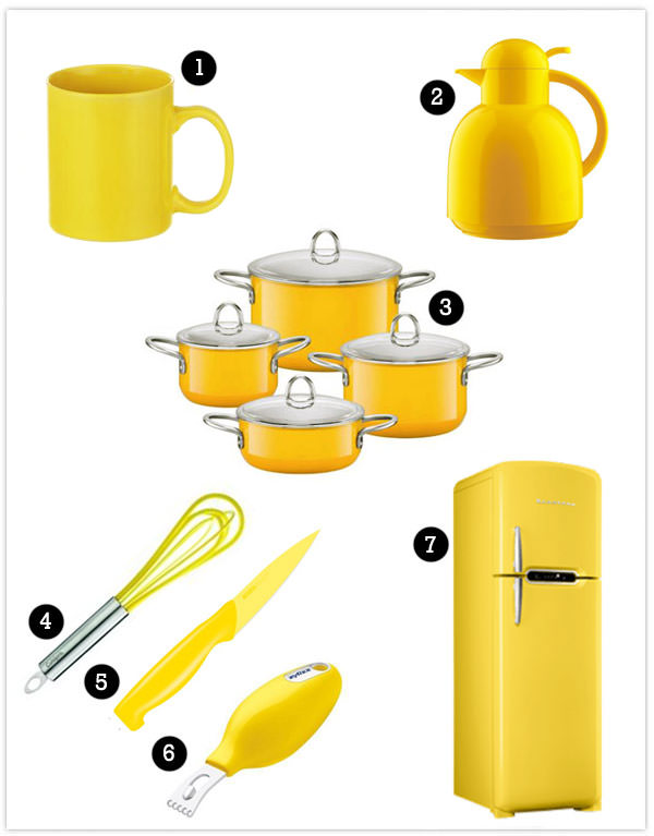 objetos amarelos cozinha
