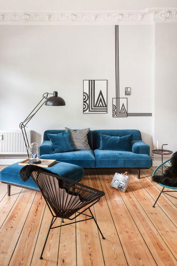 Get the look: veludo azul na sala de estar