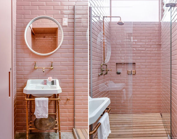 Decoração no banheiro, Banheiro cor de cosa, Banheiro rosa