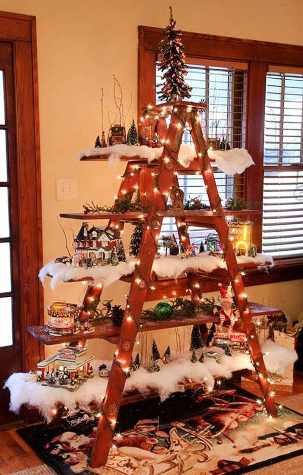 Árvores de natal, alternativas, escada, decoração, natalina
