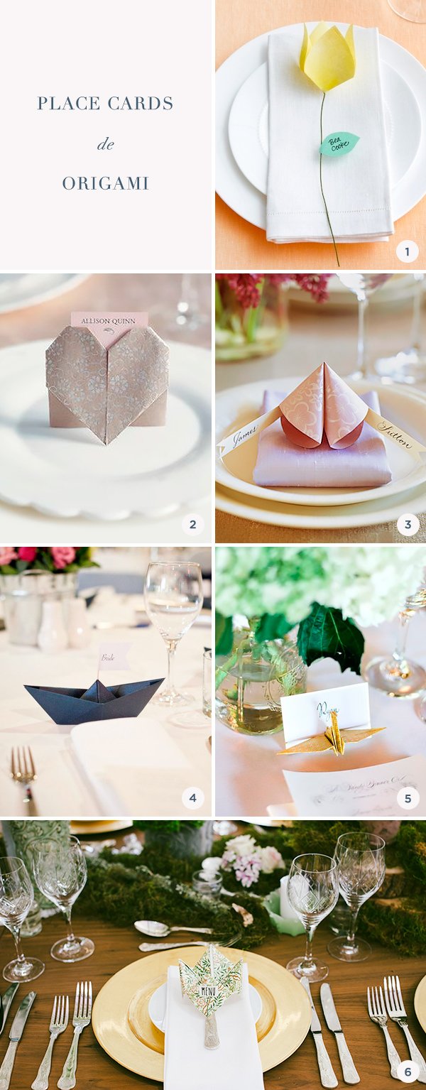 6 marcadores de lugar de origami para a mesa posta